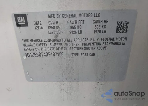 2016 Chevrolet Malibu 1Lt из США, поврежденный, VIN 1G1ZE5ST4GF187109